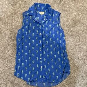 Blue Sleeveless Kate Spade Top with Green Seahorse pattern